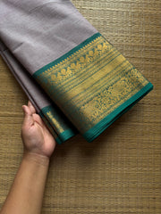RF1121 Light grey with teal green ~ Kanchi Cotton Saree