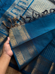 Rf1383 Premium Rich Pallu Kanchi cotton saree with vaira Oosi pattern ~ Dual tone sky blue