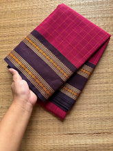 RF557 Premium & Soft Thread Border Kanchi Cotton Saree With Kattam / Checks Pattern | Magenta pink