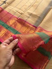 RF841 Beige shade Kanchi cotton saree with Rettapet border