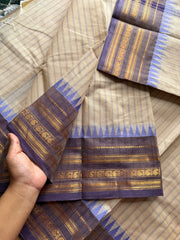 RF532 Half white with light lavender Combination Kanchi Cotton Saree With Stripped pattern