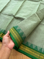 RF172 Pastel green shade Kanchi Cotton Saree With Contrast emerald green shade Small Zari Border