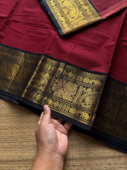 RF1156 Maroon with black ~ Silk saree inspired Kanchi cotton saree