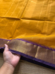 RF283 Mustard yellow shade with purple combination Kanchi cotton saree