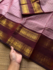 RF1343 Pastel pink shade ~ Kattam edition Kanchi cotton saree with handmade golden Zari buttas