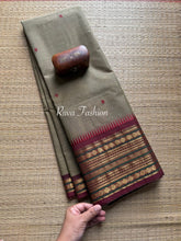 RF20 Dual tone grey with contrast maroon zari border & handmade thread buttas - RF20