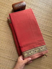 RF312 Dual tone peach shade Mercerised Narayanpet Cotton Saree With Small Annam and elephant pattern border