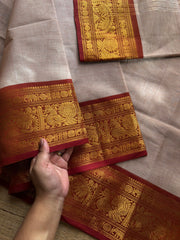RF678 Beige shade Kanchi cotton saree with silk saree inspired Annam and elephant pattern border