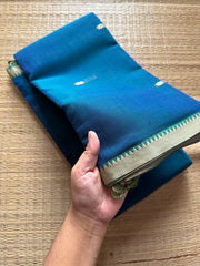 RF303 Peacock Green Shade Mercerised Narayanpet Cotton Saree with Handmade thread buttas