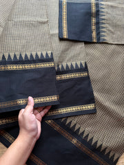 Grey with black combination vintage border Podikattam Kanchi cotton saree