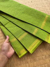 RF161 Monotone Parrot Green Shade podi Kattam / checks pattern Kanchi cotton saree