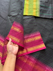 RF347 Black with contrast magenta pink and green combination Ganga Jamuna border
