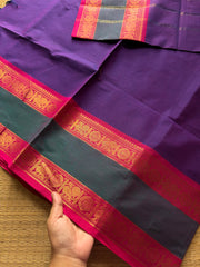 RF470 Purple shade Kanchi cotton saree with Annam pattern gap border