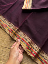 RF982 Brown shade Mercerised soft Narayanpet cotton saree with small contrast thread border