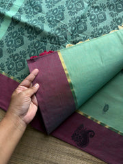 RF1104 Negamam Pure Cotton Saree ~ Pista green