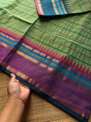 RF822 Velthari Pattern Kanchi Cotton Saree ~ Dual tone Apple green