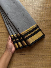 Grey with black combination Kanchi cotton saree with handmade thread buttas