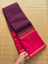 RF158 Jamun shade with pink combination Vintage Style Border with checks pattern & handwoven Buttas on the border