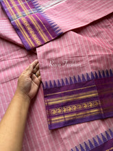 Pastel Pink With Purple combination Kanchi cotton saree with striped pattern