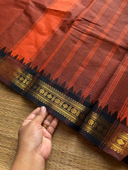 RF1070 Rust orange with black combination vintage Podikattam Kanchi cotton saree