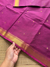 RF332 Monotone magenta pink shade small border Kanchi cotton saree with handmade golden Zari Buttas