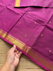 RF332 Monotone magenta pink shade small border Kanchi cotton saree with handmade golden Zari Buttas