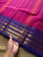 RF759 Rani pink shade Kanchi cotton saree with vertical stripped pattern & mango Zari border