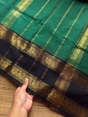 RF1304 Green with black combination Kanchi cotton saree with gap border