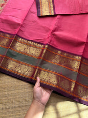 RF538 Pink with purple combination Kanchi cotton saree with Rettapet border