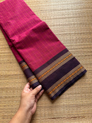 RF557 Premium & Soft Thread Border Kanchi Cotton Saree With Kattam / Checks Pattern | Magenta pink