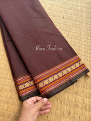 RF166 Chocolate Brown Shade small border Kanchi cotton saree