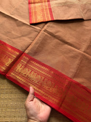 RF472 Dual tone Beige with red combination Kanchi cotton saree with Annam pattern Zari border