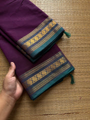 RF443 Purple with teal blue combination small Kanchi cotton saree