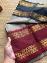 RF273 Grey shade Kanchi cotton saree with Ganga Jamuna border