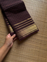 RF1166 Deep Coffee Brown ~ Premium Kanchi Cotton Kattam / Checks Edition