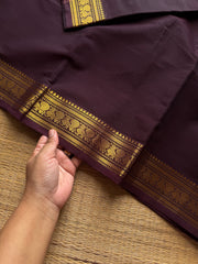 RF1303 Monotone coffee brown small border Kanchi cotton saree