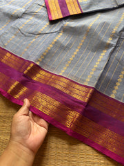 RF1353 Rich Pallu Kanchi cotton saree ~ Dual tone greyish ice blue