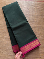 RF393 Bottle green shade with pink combination small border Kanchi cotton saree