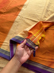 RF499 Orange with purple combination soft Mercerised Narayanpet cotton saree with small thread border