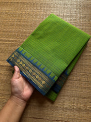 Vintage Podi Kattam ~ Green shade with l blue combination small checks Kanchi cotton saree