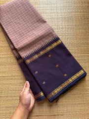Biscuit shade Vintage Border Kanchi Cotton Saree With kattam / checks pattern & handwoven Buttas on the border