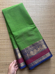 RF337 Green shade Kanchi cotton saree with silk saree inspired Zari border