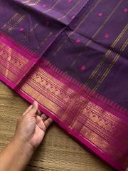 RF918 Purple ~ Kanchi cotton saree with handmade thread buttas