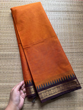Orange with brown combination small border Kanchi cotton saree
