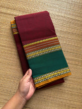 RF487 Maroon with green combination vintage style gap border mercerised Narayanpet cotton saree