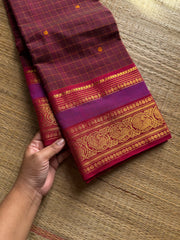 RF1349 Kattam Edition ~ Dual Arakku shade Kanchi cotton saree with handmade thread buttas