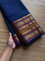 RF1204 Varisaipet border Kanchi cotton saree ~ Navy blue