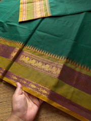 Green shade Kanchi cotton saree with unique contrast gap border