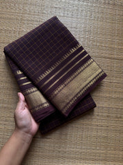 RF1166 Deep Coffee Brown ~ Premium Kanchi Cotton Kattam / Checks Edition