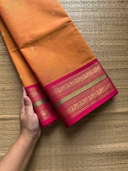 RF731 Mango shade Kanchi cotton saree with handmade golden Zari buttas